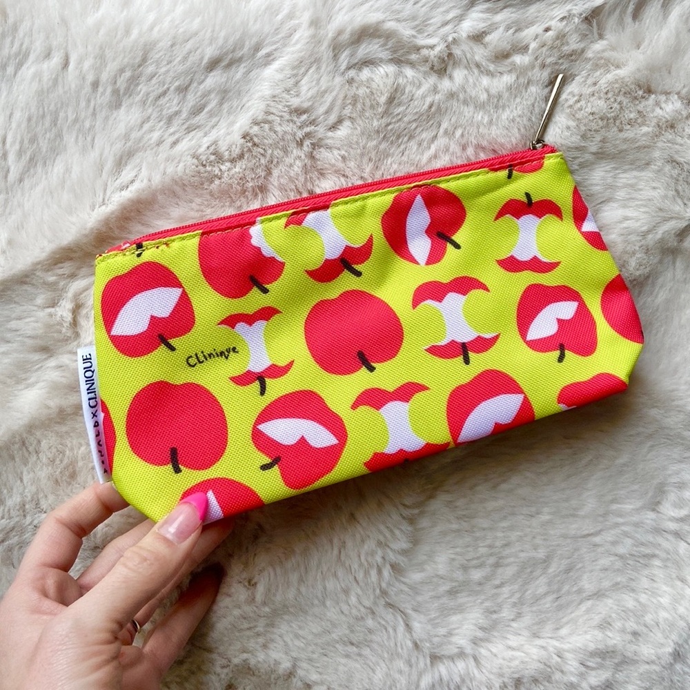Clinique x Donald makeup bag cosmetic case Apple teacher gift fruit print